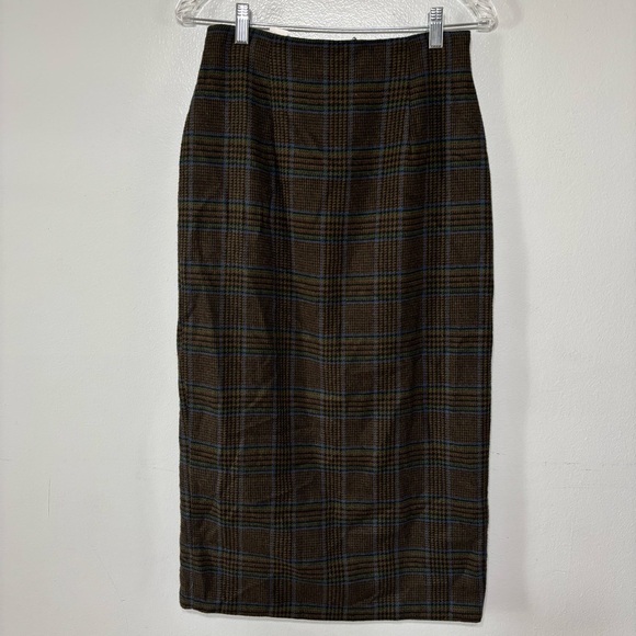 Tracy Evans Blue/Green Wool Blend Plaid Midi Length Pencil Skirt Size 7 - Picture 1 of 6